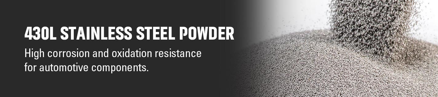  A container filled with 430L stainless steel powder, showcasing its metallic granules